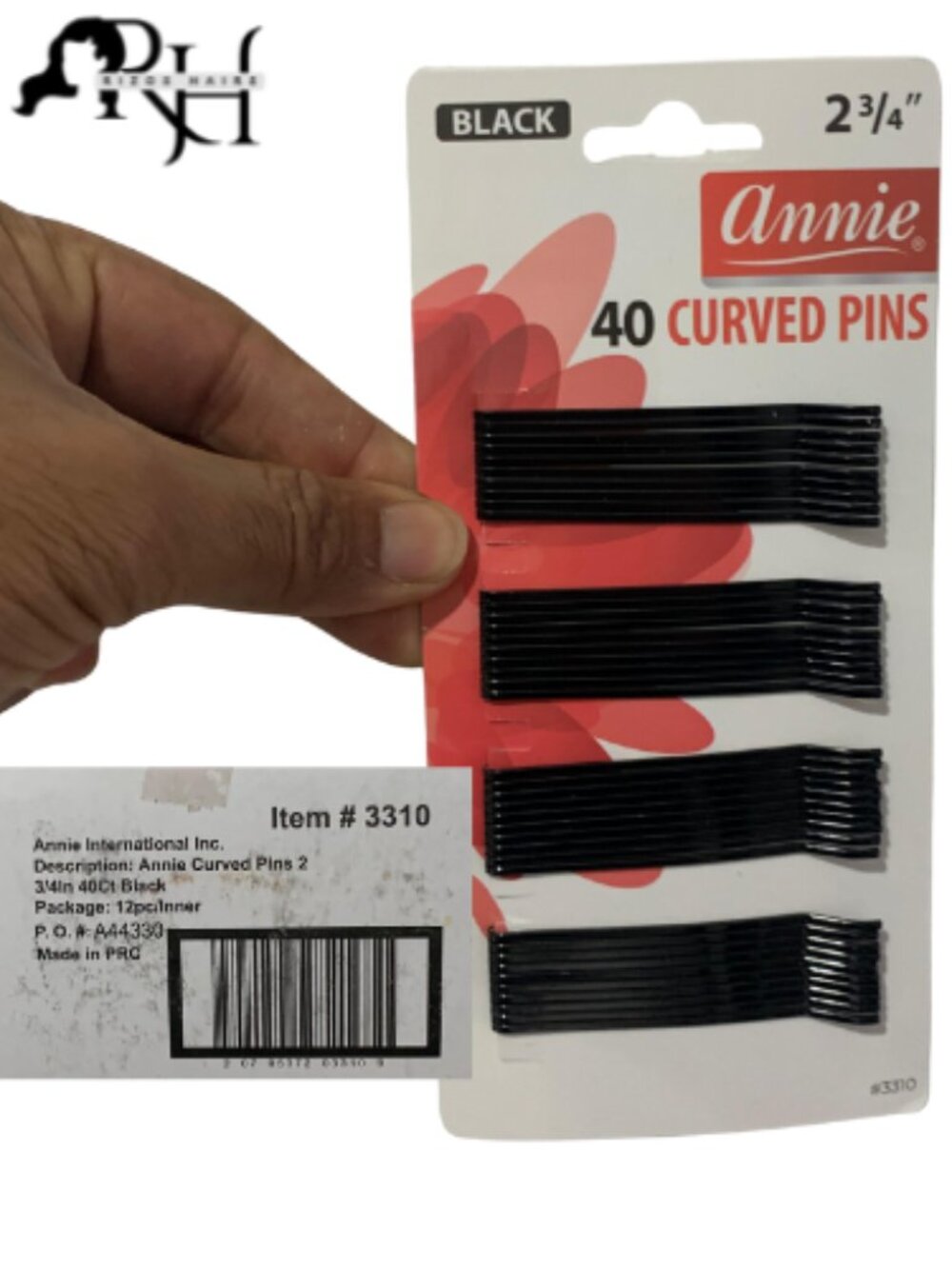 Pincho Annie 2 3/4'' Bobby Pins Black Hair jumbo Pins Bob 40 Pack caja 12 pack
